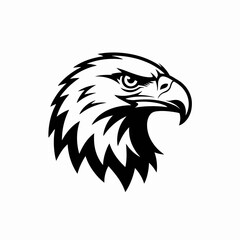 Fototapeta premium A bold and striking black and white illustration of a bald eagle’s head in profile isolated on white background, Vector, illustration