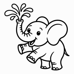 Obraz premium A cheerful cartoon elephant holding a small green plant in its trunk isolated on white background, Vector, illustration