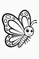 Obraz premium A playful cartoon butterfly with large eyes and simple geometric patterns isolated on white background, Vector, illustration