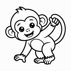 Obraz premium A playful cartoon monkey sitting and holding its foot with a cheerful expression isolated on white background, Vector, illustration