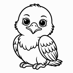 Fototapeta premium A charming black and white illustration of a curious young owl perched thoughtfully isolated on white background, Vector, illustration