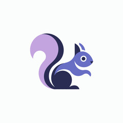 Obraz premium A stylized purple and blue cartoon squirrel sitting upright on its hind legs isolated on white background, Vector, illustration