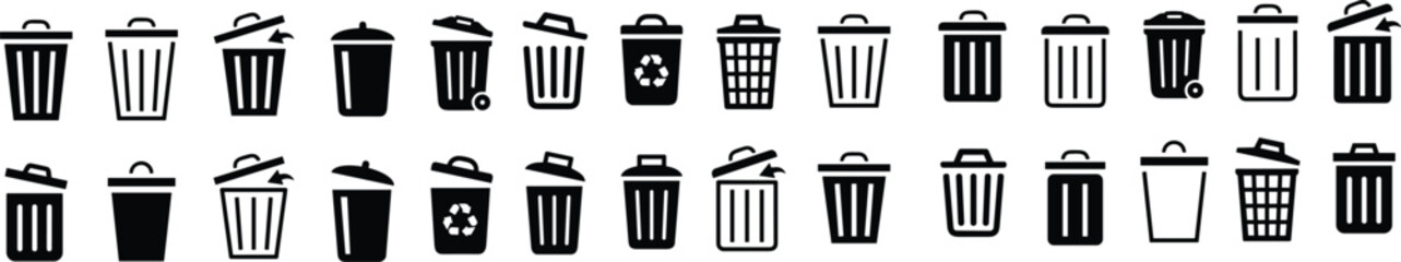 Naklejka na ściany i meble Trash icons set. Dust bin sign collection. Can or delete symbol. Recycle bin icon button. Dustbin icon in trendy flat and line design. wastage or garbage can. Rubbish Bin group
