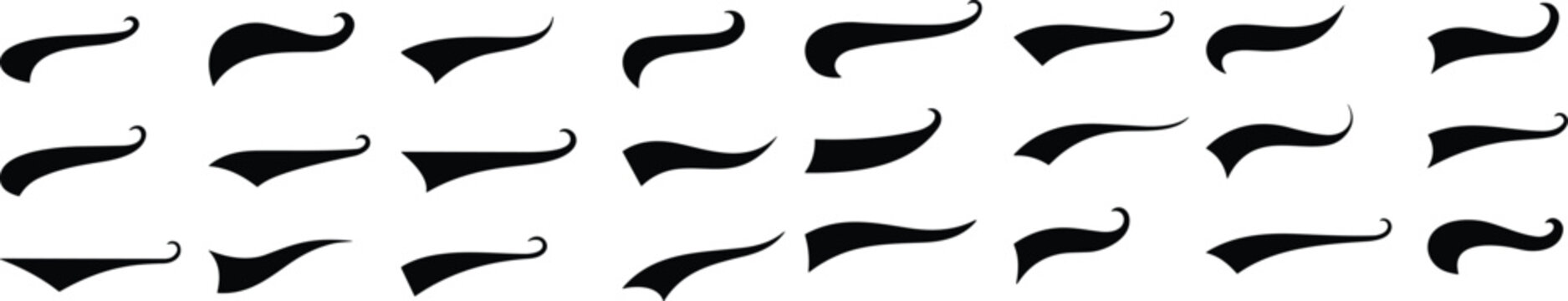 Swoosh and swash tails collection. Swooshes text tail for baseball design. Sports swash underline shapes set in retro style. Swish typography font element for athletics, baseball, football