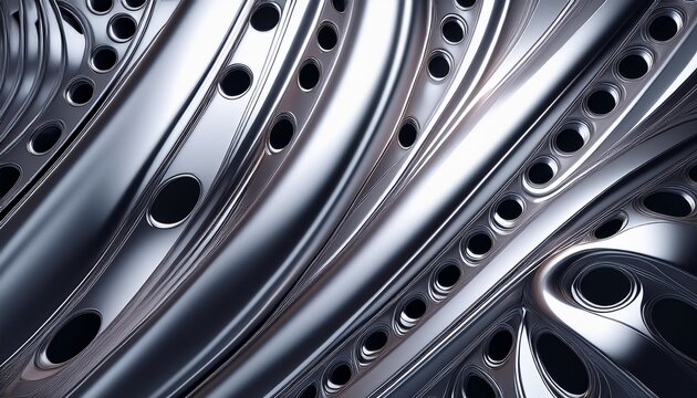 silver chrome metal 3d background lustrous and shiny metallic design with interesting holes pattern