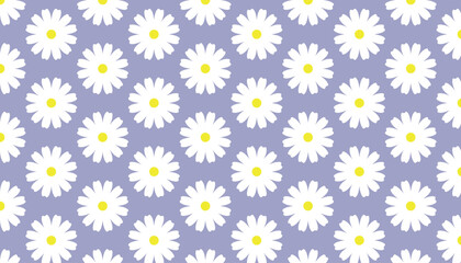 Seamless White Daisy  Wildflower Pattern, Retro Floral Vector Background.
