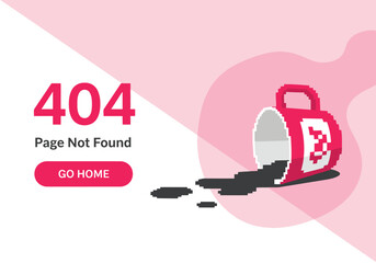 404 page not found error illustration with spilled coffee mug