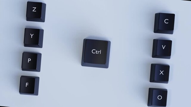 Keyboard Shortcut Productivity Concept with Control Key and Command Keys &ndash; 3D 4K Video Animation