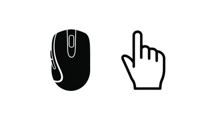 Obraz premium Black silhouette icons of a computer mouse and a pointing hand