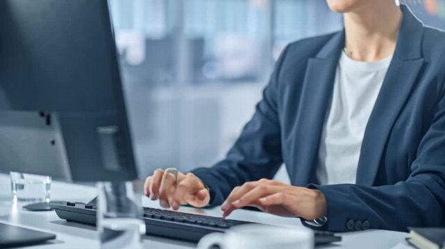 Junge Gesch&auml;ftsfrau bei Videokonferenz am Laptop