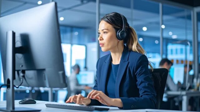 Junge Gesch&auml;ftsfrau bei Videokonferenz am Laptop