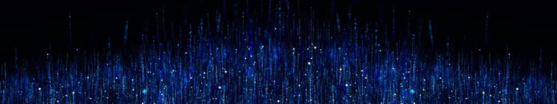 Blue Digital Data Rain with Sparkling Particle Lights Background | Panoramic Widescreen Seamless Loop