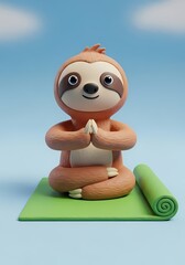 Obraz premium 3D Clay Style Meditating Sloth Character on Yoga Mat Illustration