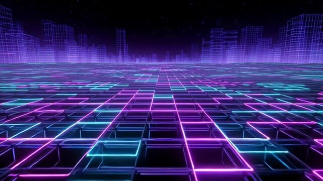 Neon Grid Pattern with Purple Blue Lights.