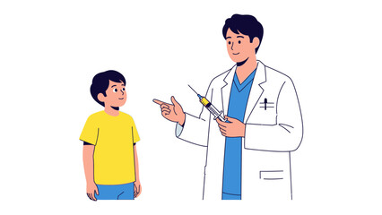 Obraz premium Vaccination Consultation: A doctor explains the process of vaccination to a young patient, highlighting the importance of preventative care and the assurance of well-being.