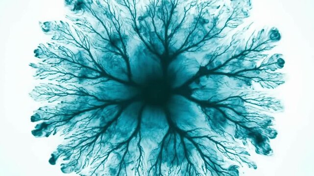 Abstract botanical pattern showcasing the intricate beauty of dendritic structures, reminiscent of a microscopic tree in shades of blue. 