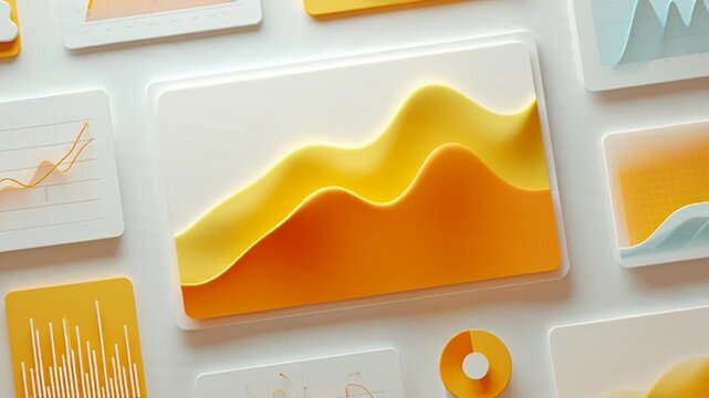 Orange 3D Waveforms on White Background.