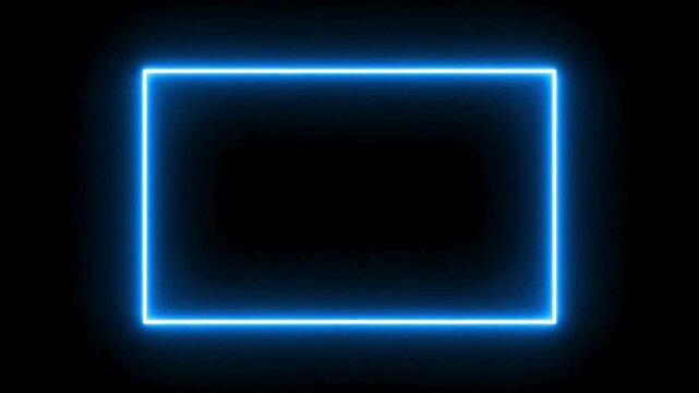 A minimalist neon-lit square, glowing with an ethereal blue radiance against a stark black background. 