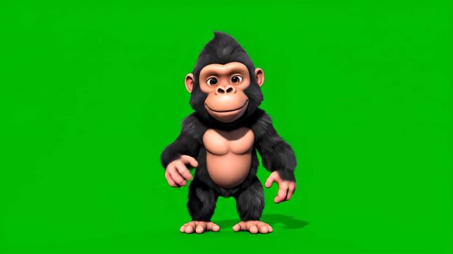 Animated cartoon gorilla character on green screen for compositing and visual effects projects use