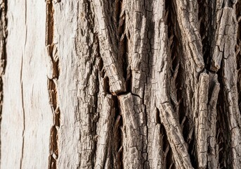 Naklejka premium Close-up, intricate patterns of weathered tree bark show complex organic shapes and rough, deeply grooved surface textures, growth, close up, detail