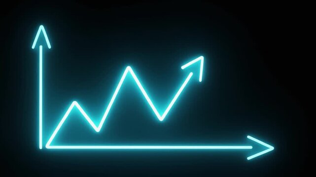 Cyan neon line graph showing fluctuating data with upward and downward trends on a black background
