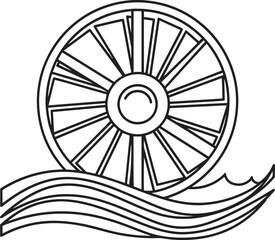 Illustration of Waterwheel in motion, flowing water