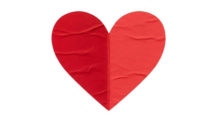 Fototapeta premium ​Red Wrinkled Paper Heart Sticker Isolated on transparent background