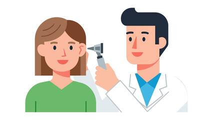 Obraz premium Medical Examination: A compassionate doctor uses an otoscope to examine a patient's ear, fostering trust and providing a glimpse into the intricacies of health. 