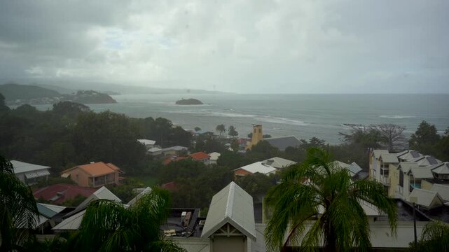 Moody Tropical Rain Shower Over Tartane village in Martinique
