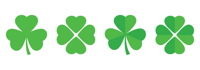 Clover four leaf vector shamrock icon. St Patrick luck clover good irish green heart flat shamrock isolated symbol. Four leaf clover simple icon set vector. Clover with four leaves Clover silhouette