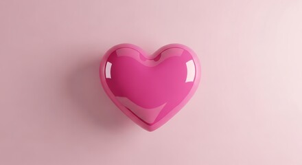A glossy, pink heart floating centered against a light pink background, creating a minimalistic aesthetic