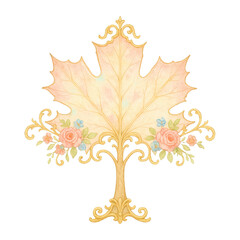 Fototapeta premium PNG Elegant floral maple leaf illustration.