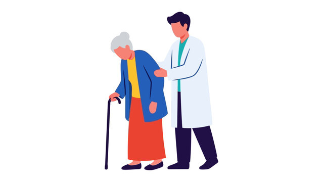A Helping Hand: A compassionate caregiver provides assistance and support to an elderly person, showing the essence of care.