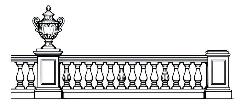 Line art illustration of a classical balustrade depicting a decorative architectural element for architectural design