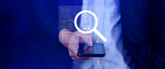 OCR technology concepts. using AI powered OCR with virtual interface, representing intelligent...