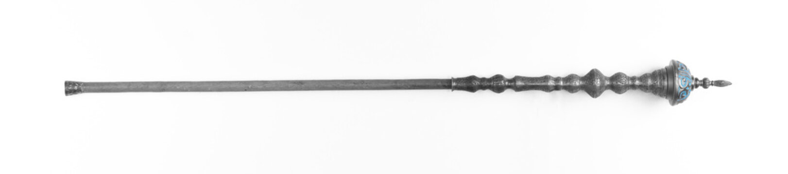 Silver medieval staff isolated on white background