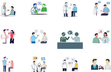 Fototapeta premium Illustrations of people interacting in various settings isolated on transparent background