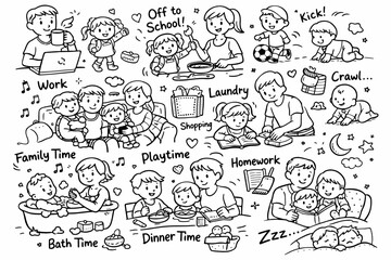 Fototapeta premium Heartwarming family moments: caucasian adults and children enjoying daily activities and leisure