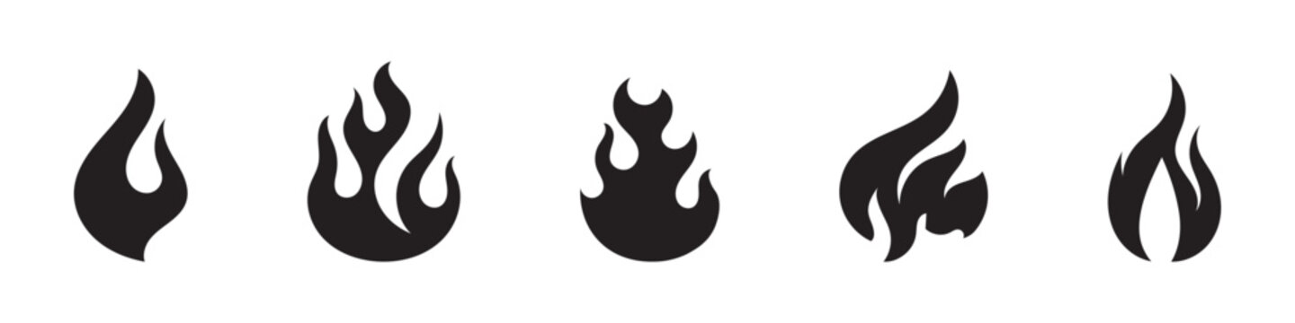 Set of fire, vector silhouettes of fire, silhouette set of flame, set of fire icons, srt of flame icons