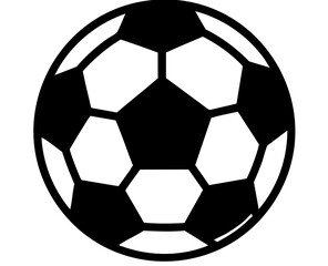 Fototapeta premium Simple black and white graphic icon representing a classic soccer ball design isolated on white background