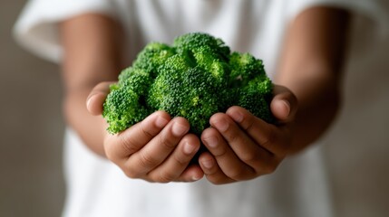 A person holds a vibrant bunch of broccoli, symbolizing healthy living and the importance of vegetables in our diet for optimal nutrition and wellness.