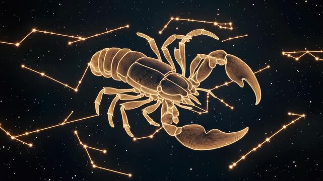 Cancer constellation of the zodiac with its stars and symbol animating in the night sky, featuring astrology, horoscope and mythology concepts in a celestial animation