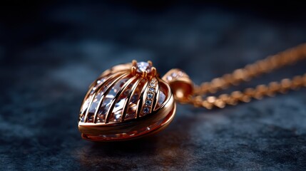 Naklejka premium This stunning rose gold pendant showcases intricate detailing, capturing light beautifully, perfect for adding elegance to any outfit or occasion like weddings or formal events.