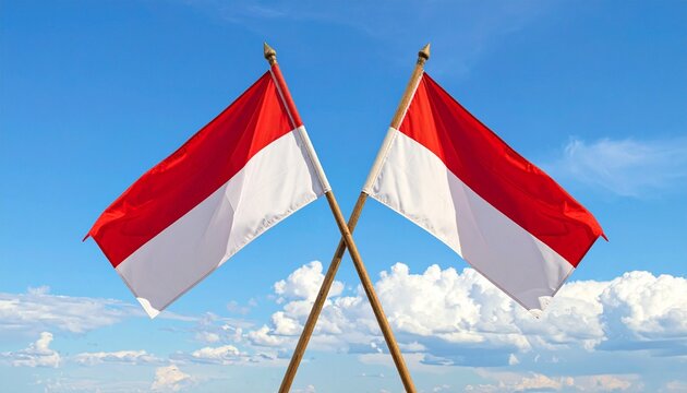 "Crossed flags with red and white bands, symbolizing national identity and cultural representation."