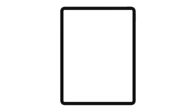 Front view simple black tablet mockup with blank screen PNG. Vertical template for app presentation and web design.