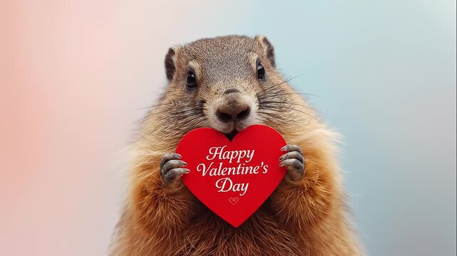 groundhog day -  Adorable ferret holding a red Valentine's heart - hd and 4k