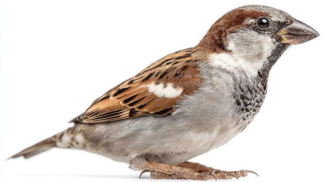 Sparrow, house sparrow, brown bird, small bird isolated on White Background