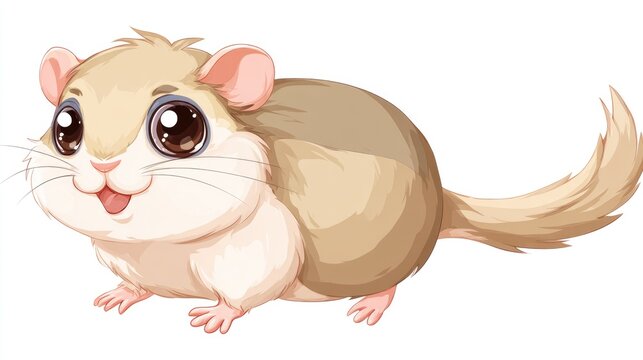 Cute gerbil illustration, fluffy hamster character, pet rodent isolated on White Background