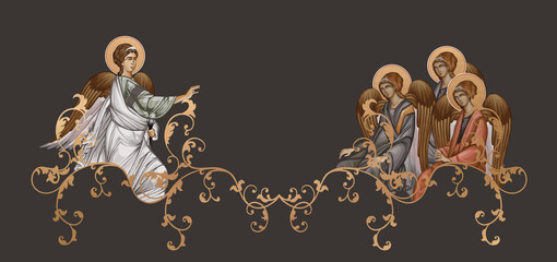 Fototapeta premium Decorative Byzantine frame with shining angels