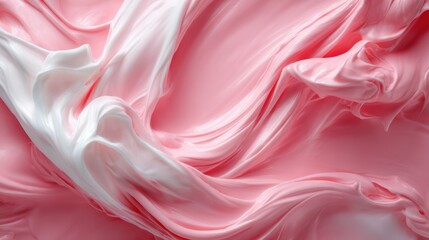 Fototapeta premium An artistic close-up of swirled creamy textures in soft pink and white hues, evoking feelings of comfort, luxury, and sophistication in a contemporary abstract style.
